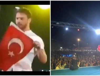 Τουρκική πρόκληση: Τραγουδιστής απλώνει ανενόχλητος την τουρκική σημαία στην Ξάνθη